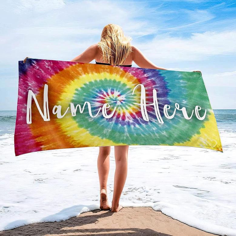 Tie Dye Design Monogrammed Beach Towels Adults Kids Unique Gift