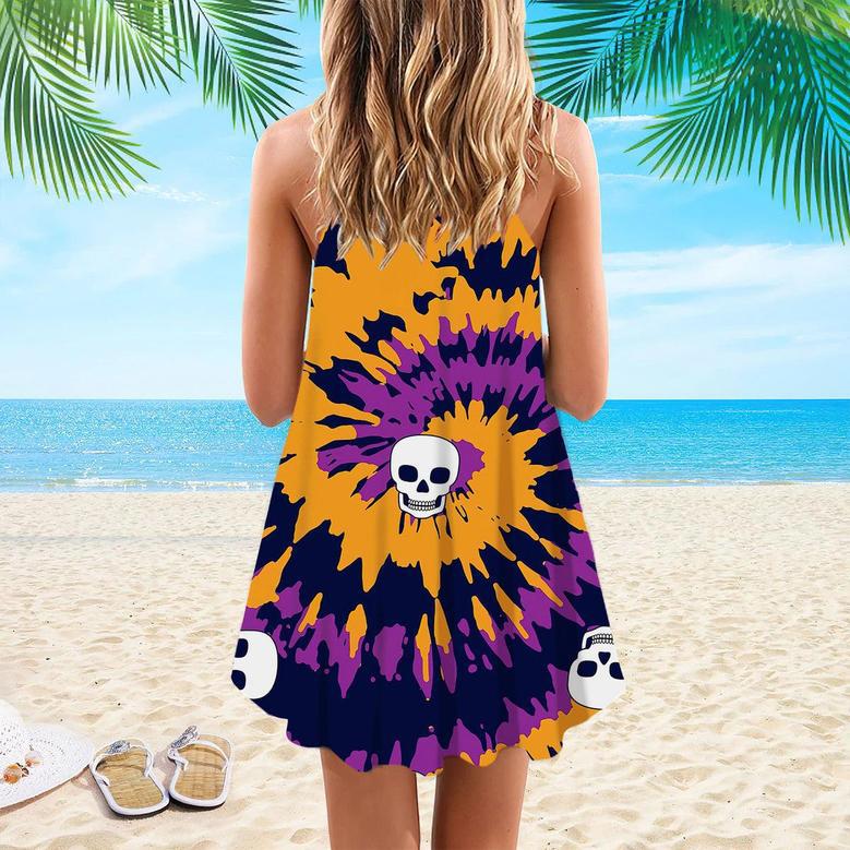 Tie Dye With Skull Pattern Spaghetti Strap Summer Dress