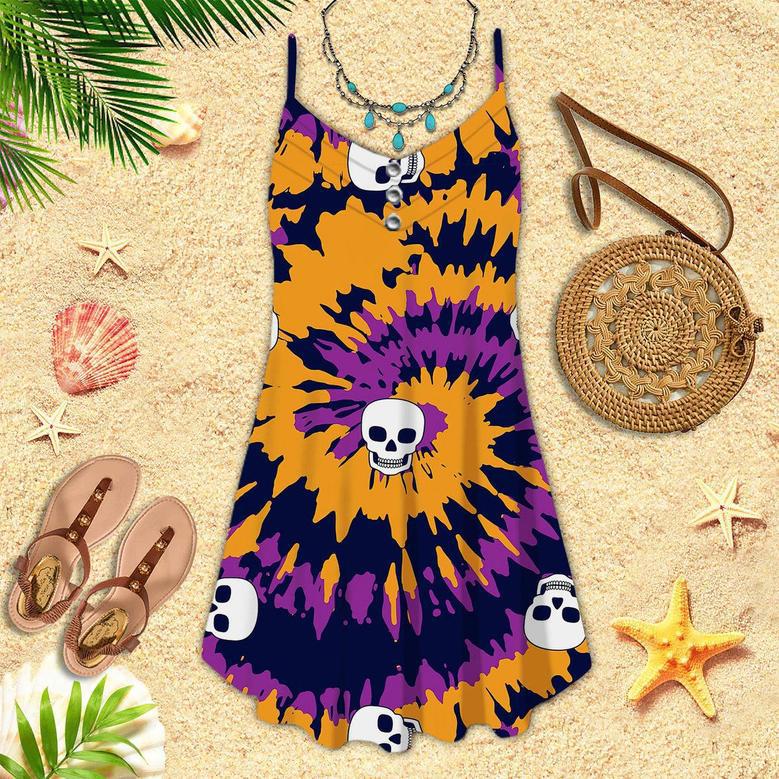 Tie Dye With Skull Pattern Spaghetti Strap Summer Dress