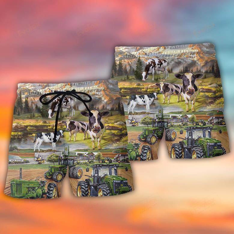 Tractor And Cow Farm Lover Beach Short