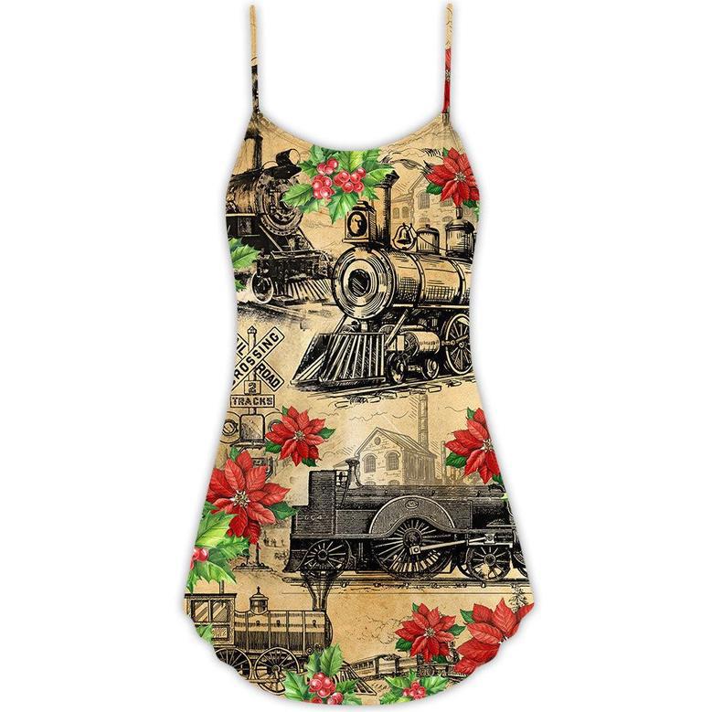 Train Vintage Merry Christmas - V-Neck Sleeveless Cami Dress