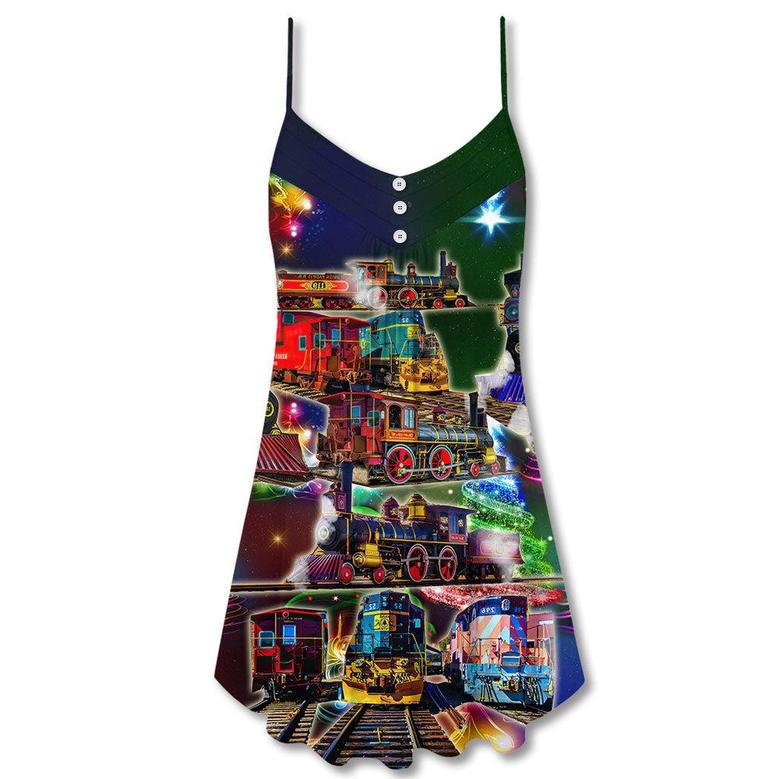 Train Vintage Merry Christmas Vibe - V-Neck Sleeveless Cami Dress