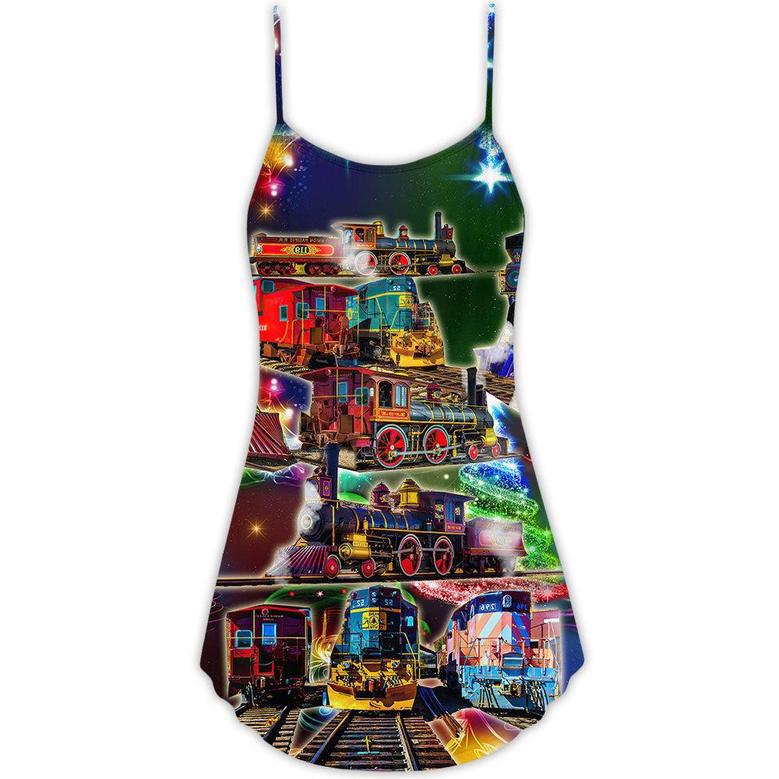 Train Vintage Merry Christmas Vibe - V-Neck Sleeveless Cami Dress