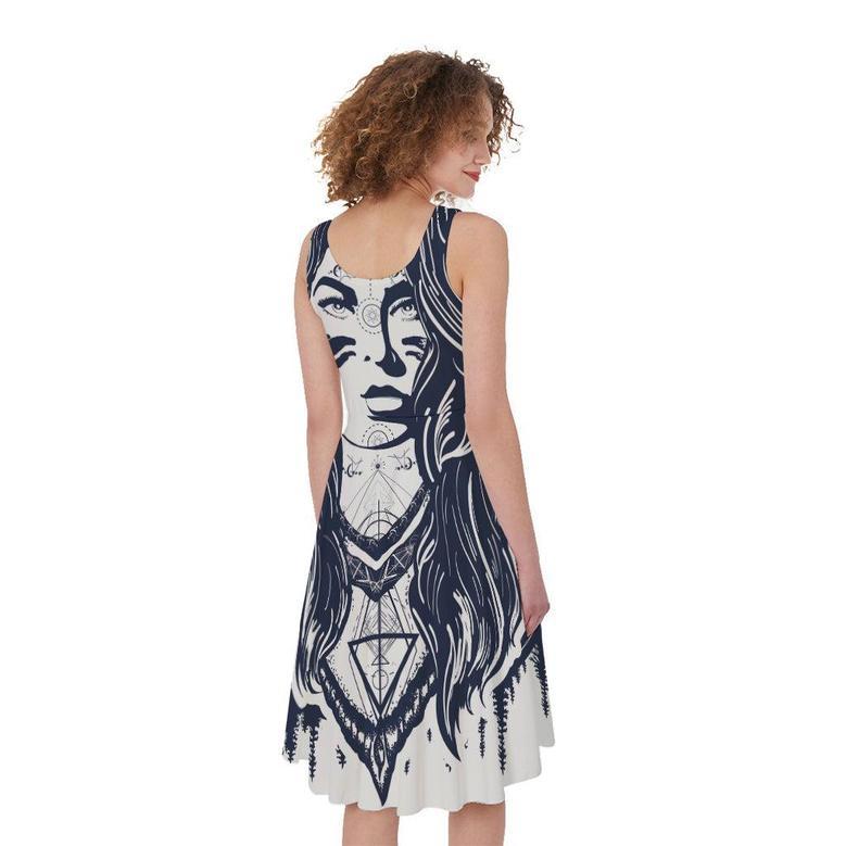 Tribal Native Indian Girl Print Sleeveless Knee Length Dress