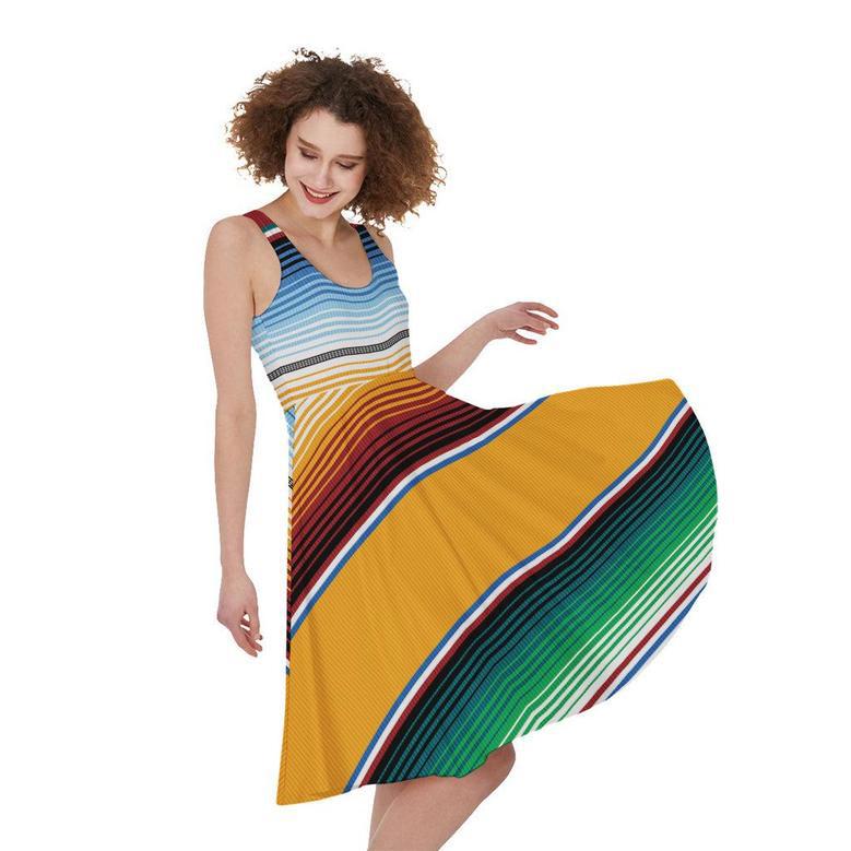 Tribal Serape Blanket Pattern Print Sleeveless Knee Length Dress