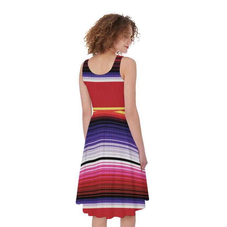 Tribal Serape Blanket Stripe Print Sleeveless Knee Length Dress