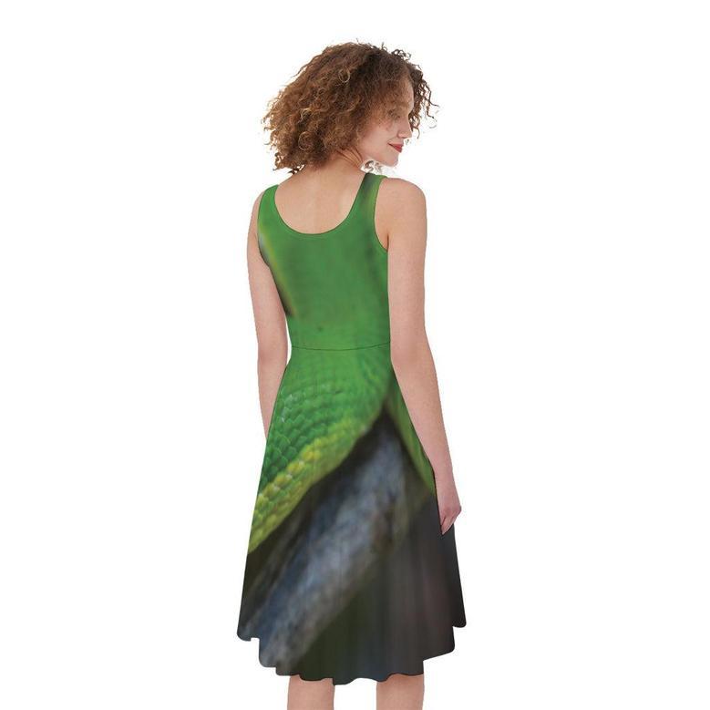 Trimeresurus Albolabris Snake Print Sleeveless Knee Length Dress