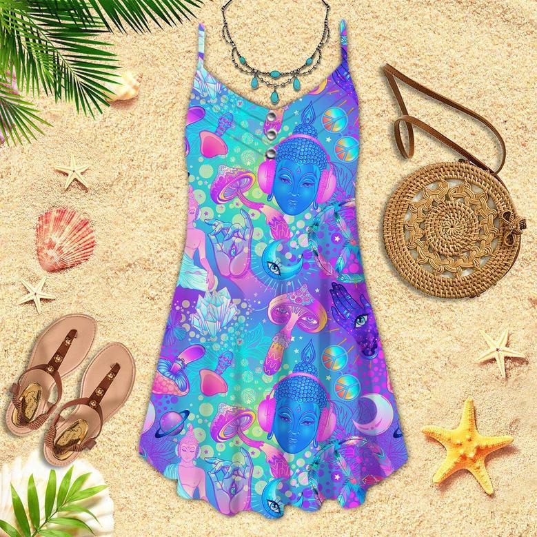 Trippy Hippie Neon Mushroom Strap Summer Dress