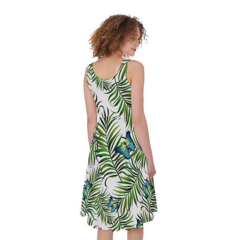 Tropical Butterfly Pattern Print Sleeveless Knee Length Dress