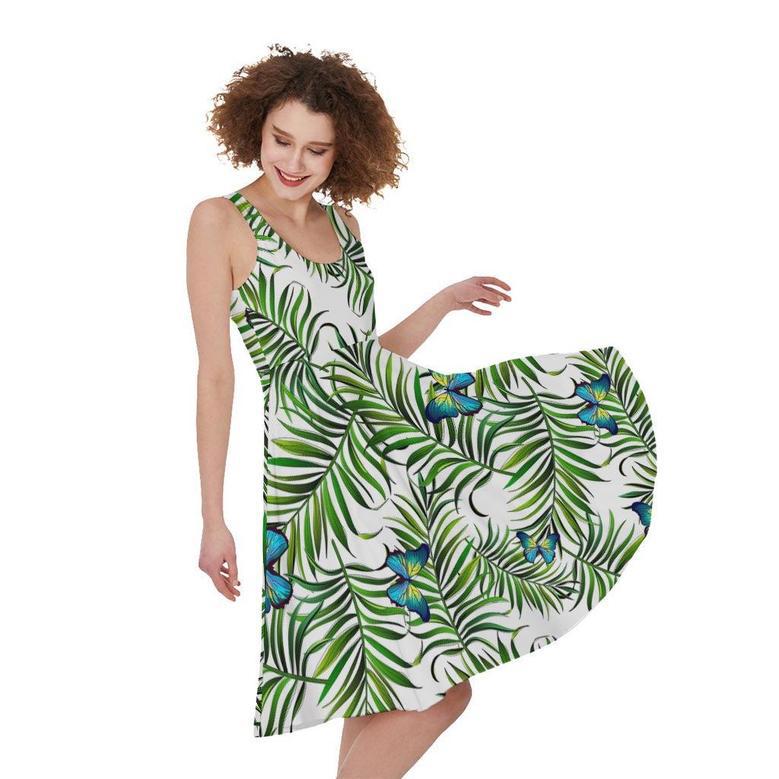 Tropical Butterfly Pattern Print Sleeveless Knee Length Dress