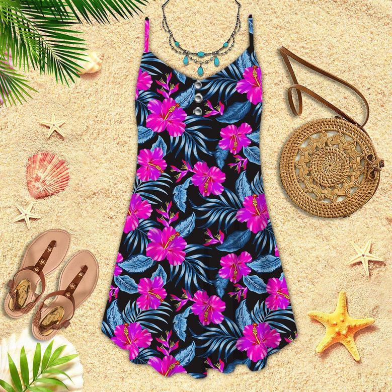 Tropical Flowers Hibiscus Spaghetti Strap Summer Dress