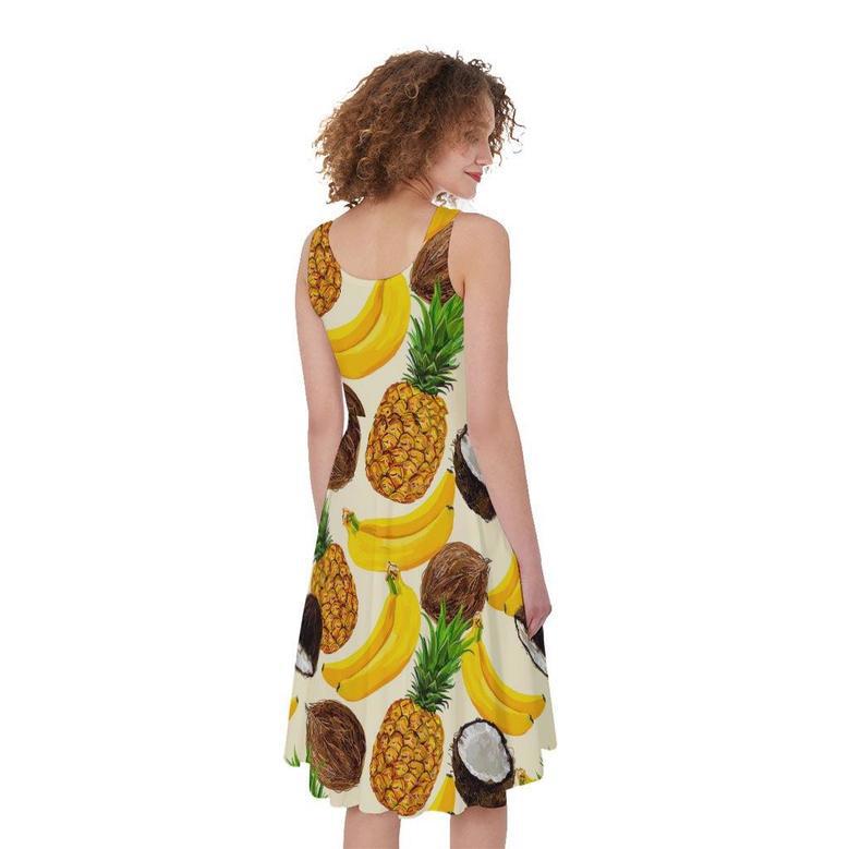 Tropical Fruits Pattern Print Sleeveless Knee Length Dress