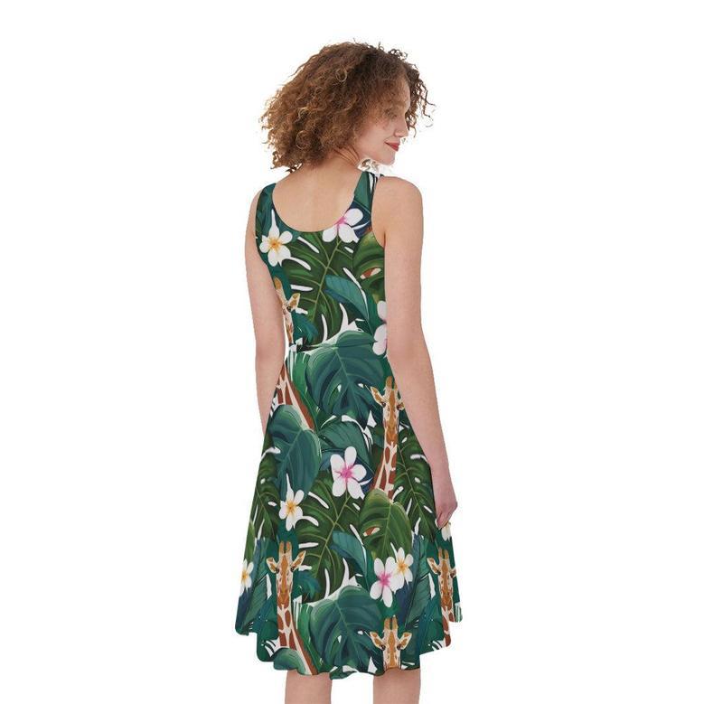 Tropical Giraffe Pattern Print Sleeveless Knee Length Dress