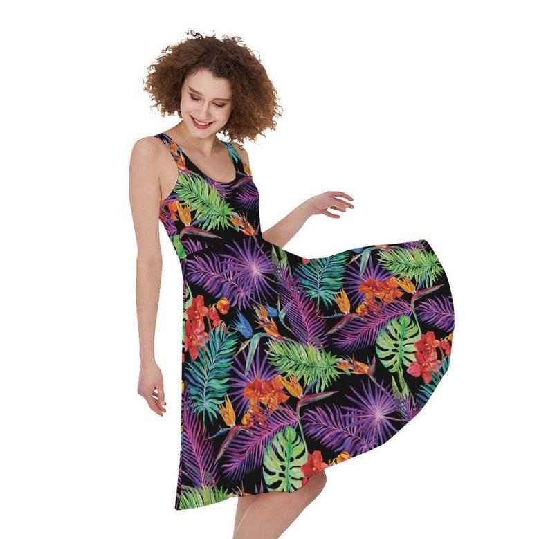 Tropical Hawaiian Jungle Print Sleeveless Knee Length Dress