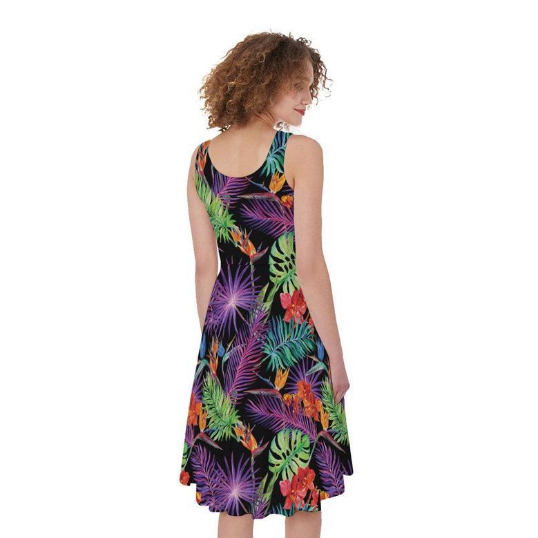 Tropical Hawaiian Jungle Print Sleeveless Knee Length Dress