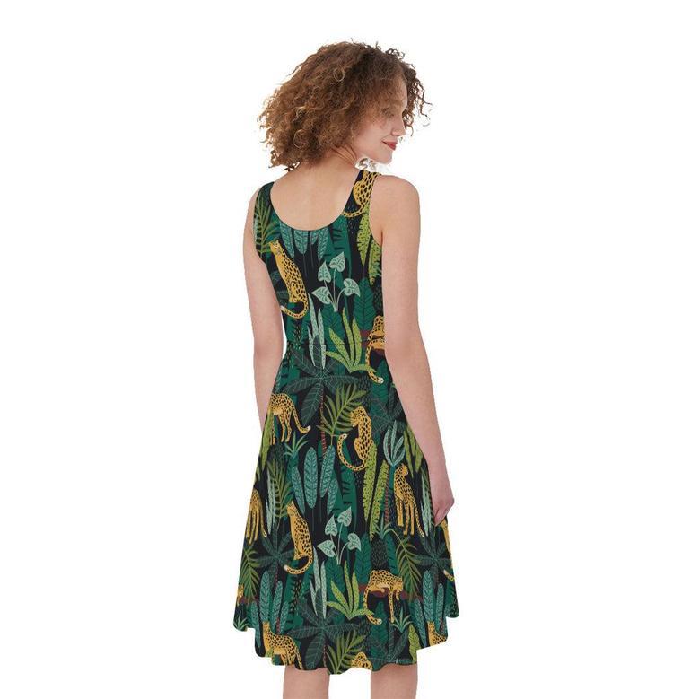 Tropical Jaguar Pattern Print Sleeveless Knee Length Dress