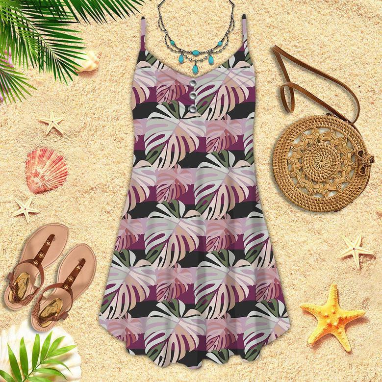 Tropical Leaves Seamless Pattern Spaghetti Strap Summer Dress