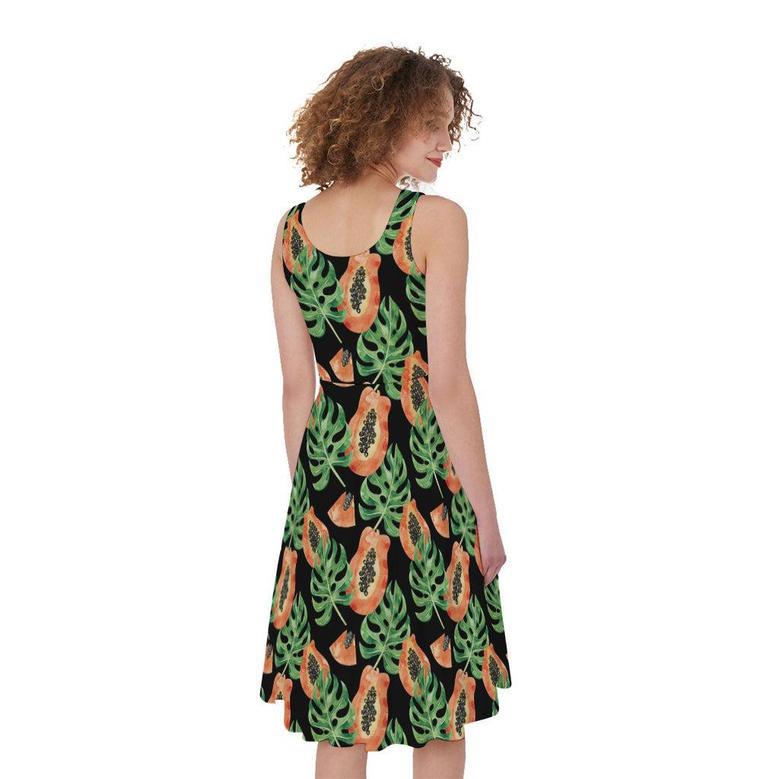 Tropical Papaya Pattern Print Sleeveless Knee Length Dress