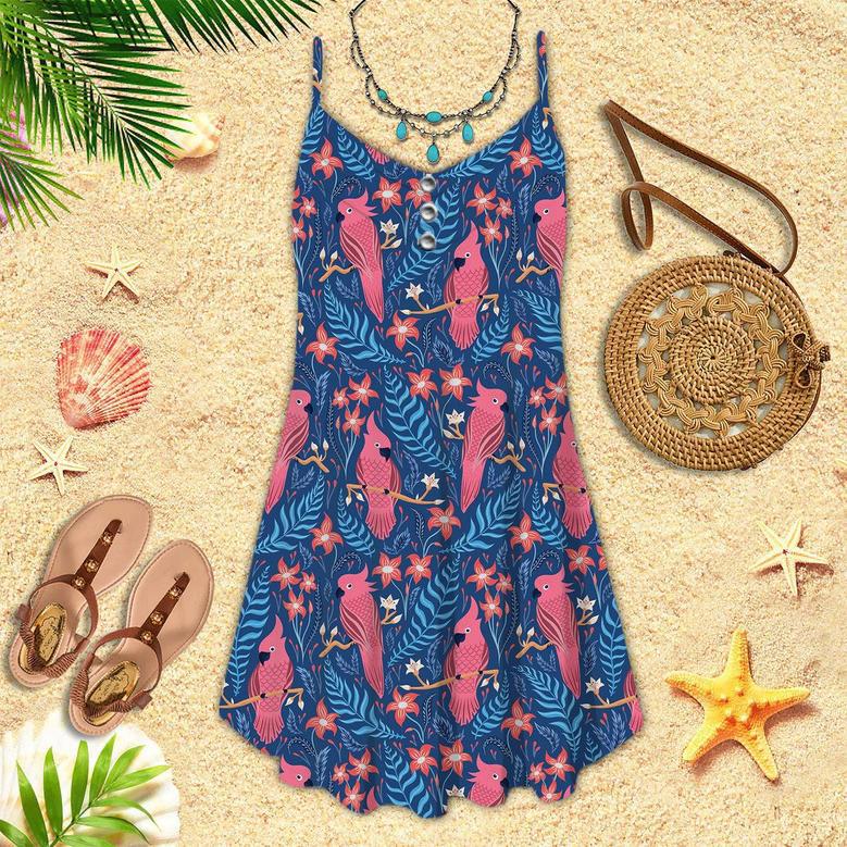 Tropical Parrots Pattern Spaghetti Strap Summer Dress