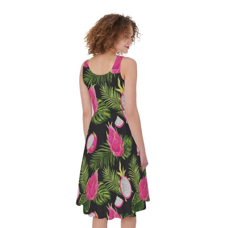 Tropical Pitaya Pattern Print Sleeveless Knee Length Dress