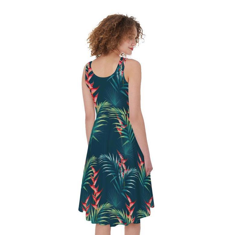 Tropical Plants Hawaii Pattern Print Sleeveless Knee Length Dress