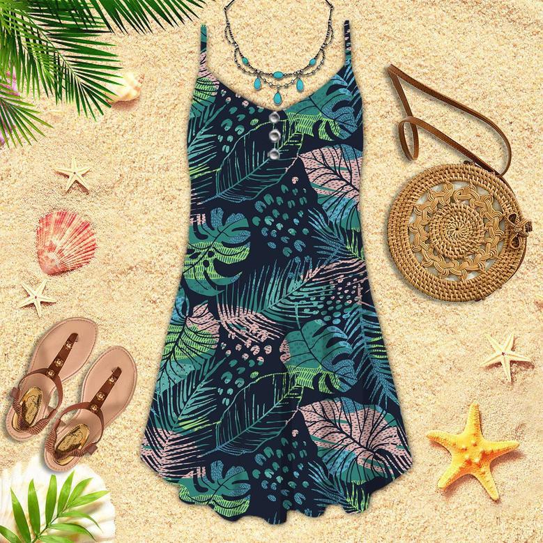 Tropical Plants Seamless Spaghetti Strap Summer Dress