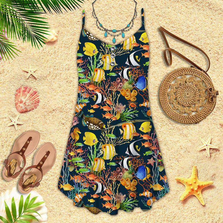 Tropical Sea Fish Pattern Spaghetti Strap Summer Dress