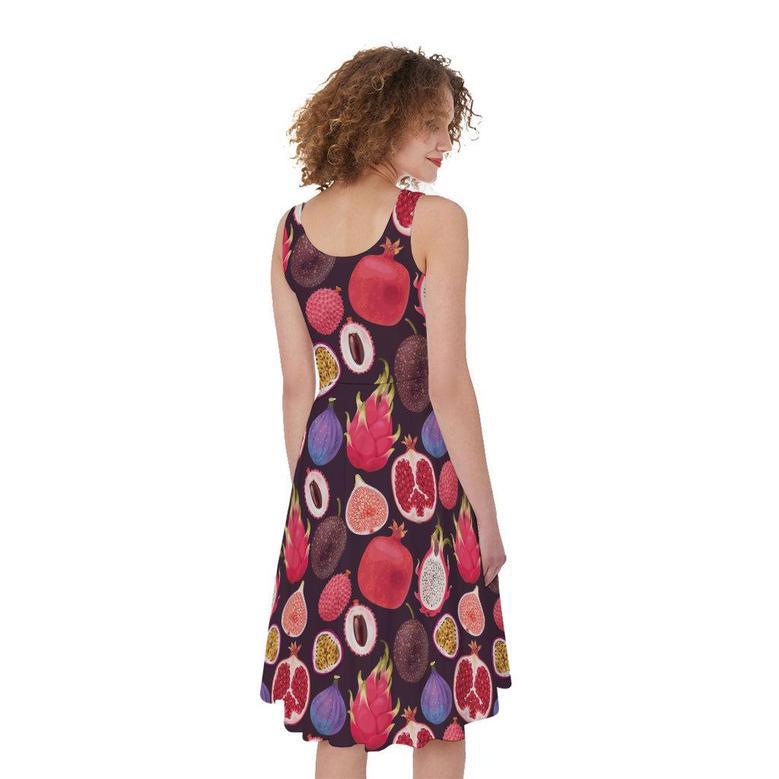 Tropical Summer Fruits Pattern Print Sleeveless Knee Length Dress