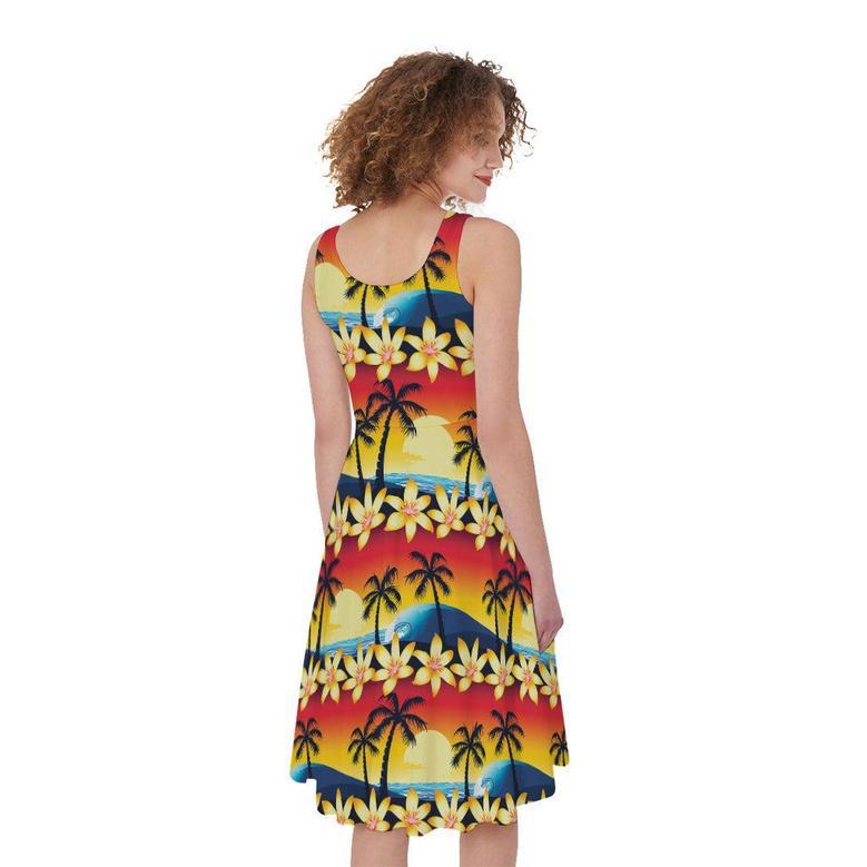 Tropical Sunset Pattern Print Sleeveless Knee Length Dress