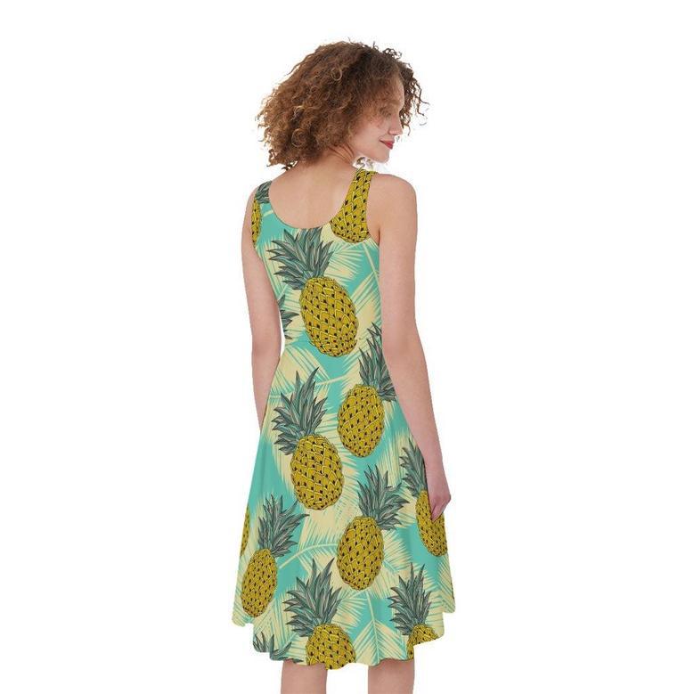 Tropical Vintage Pineapple Pattern Print Sleeveless Knee Length Dress