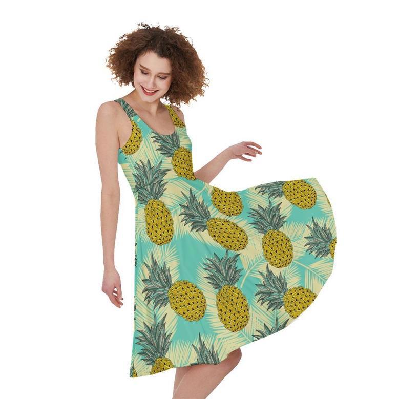 Tropical Vintage Pineapple Pattern Print Sleeveless Knee Length Dress