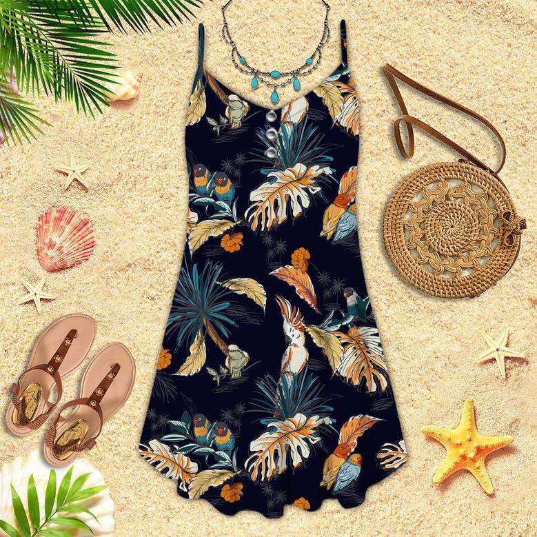 Tropical With Exotic Parrot Birds Spaghetti Strap Summer Dress