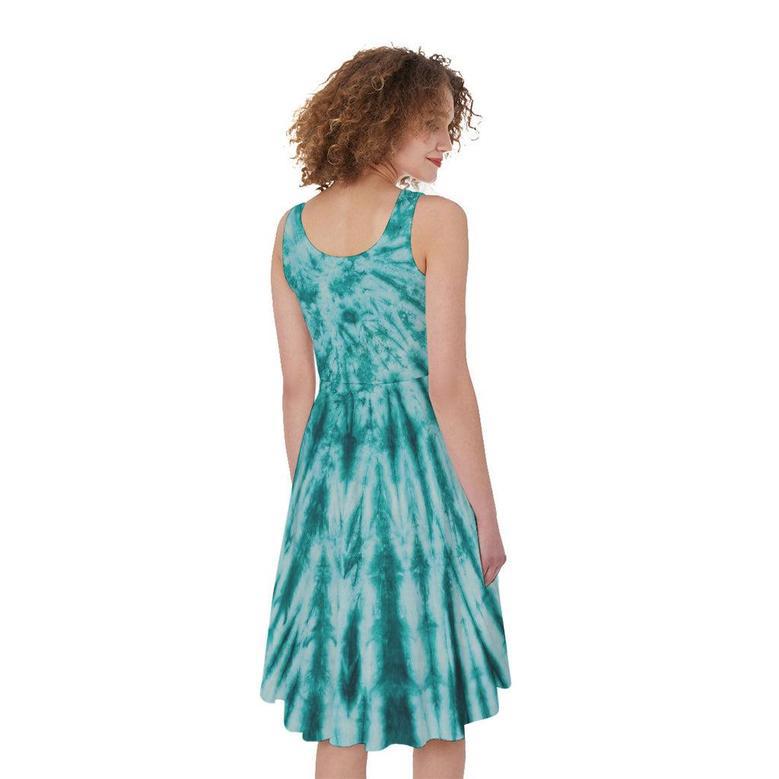 Turquoise Tie Dye Print Sleeveless Knee Length Dress