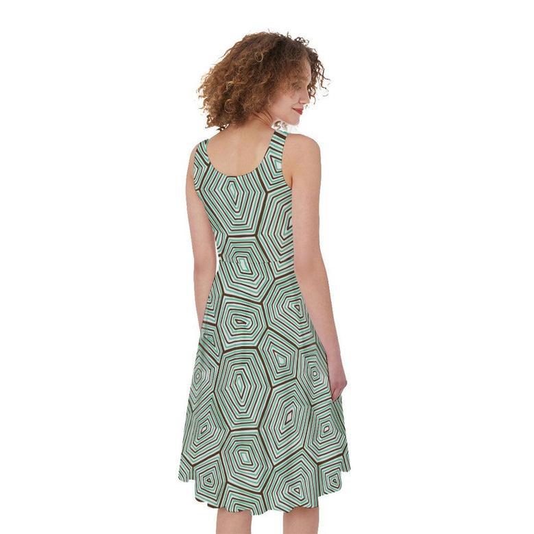 Turtle Shell Pattern Print Sleeveless Knee Length Dress