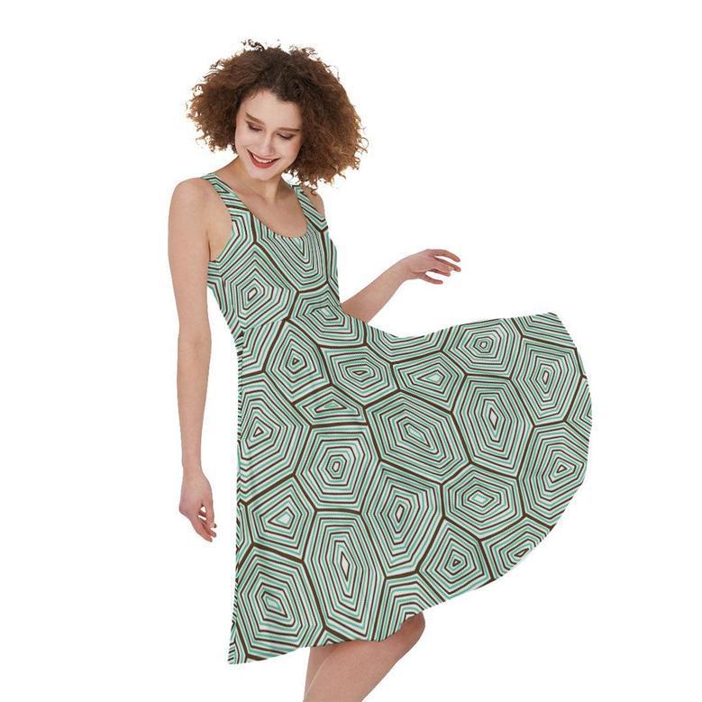 Turtle Shell Pattern Print Sleeveless Knee Length Dress