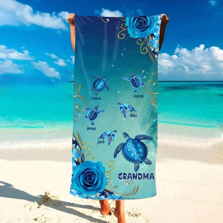 Turtle Theme Personalized Beach Towels Mom Nana Grandma Birthday Gift