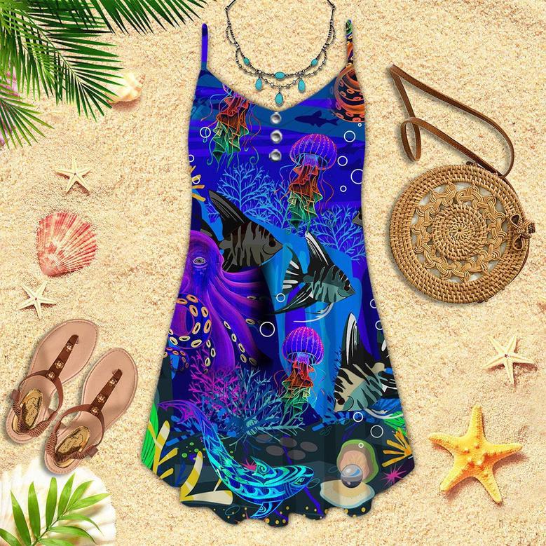 Undersea Octopus Jellyfish Colorful Spaghetti Strap Summer Dress