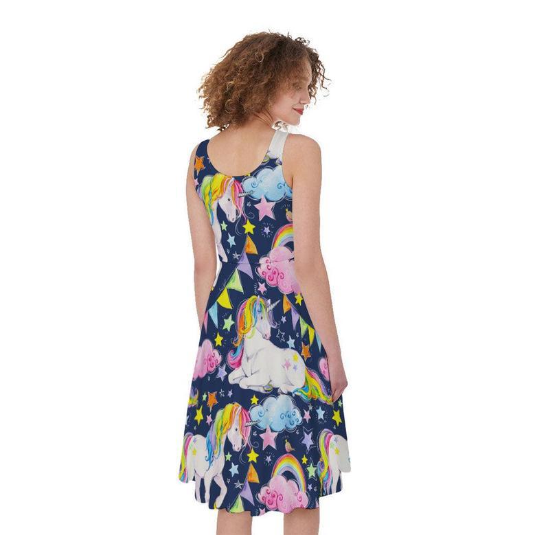 Unicorn Night Festival Pattern Print Sleeveless Knee Length Dress