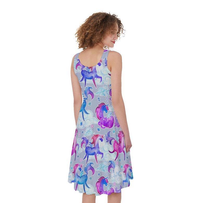 Unicorn Paradise Pattern Print Sleeveless Knee Length Dress