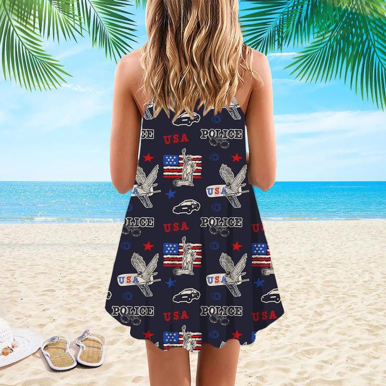 US Police Flag Spaghetti Strap Summer Dress