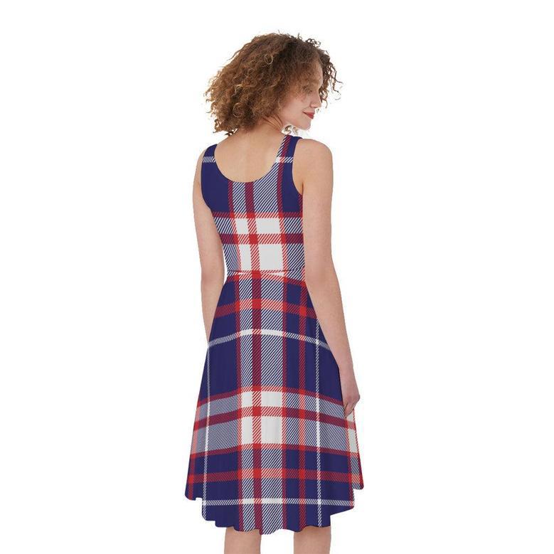 USA Patriotic Plaid Print Sleeveless Knee Length Dress