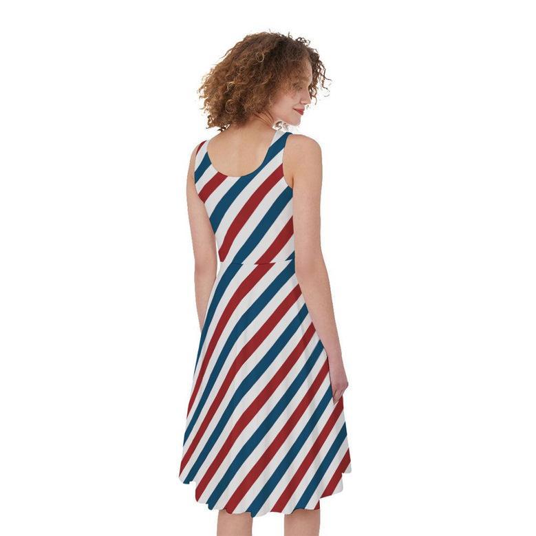 USA Patriotic Striped Pattern Print Sleeveless Knee Length Dress