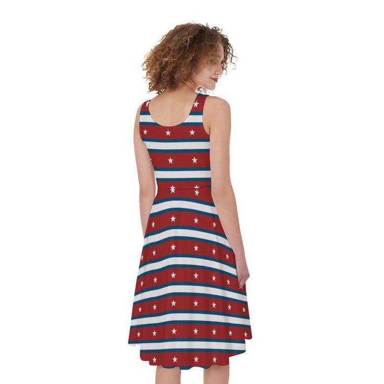 USA Striped Pattern Print Sleeveless Knee Length Dress