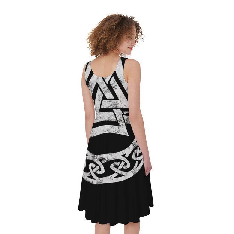 Viking Valhalla Symbol Print Sleeveless Knee Length Dress