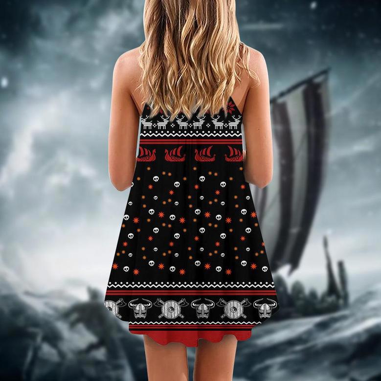 Viking Valhalla White And Red - V-Neck Sleeveless Cami Dress