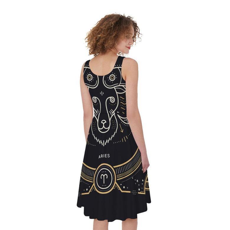 Vintage Aries Zodiac Sign Print Sleeveless Knee Length Dress