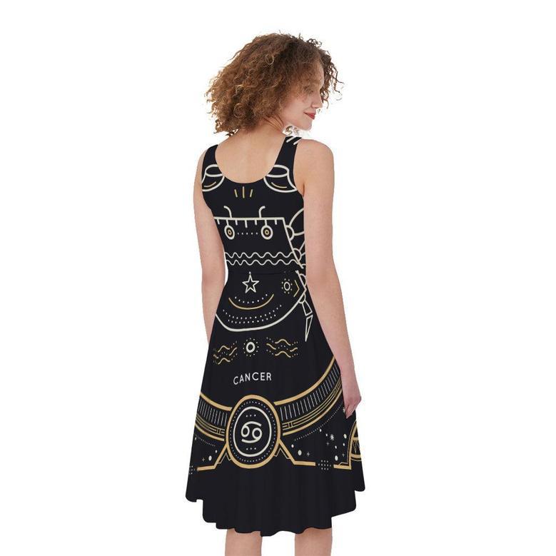 Vintage Cancer Zodiac Sign Print Sleeveless Knee Length Dress