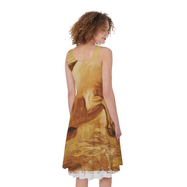 Vintage Horse Painting Print Sleeveless Knee Length Dress