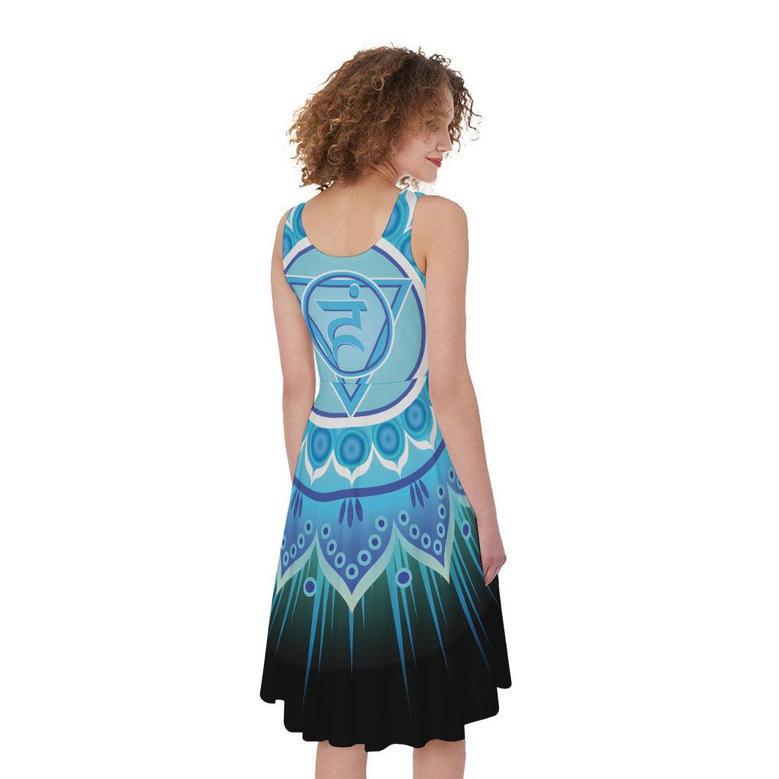 Vishuddha Chakra Mandala Print Sleeveless Knee Length Dress