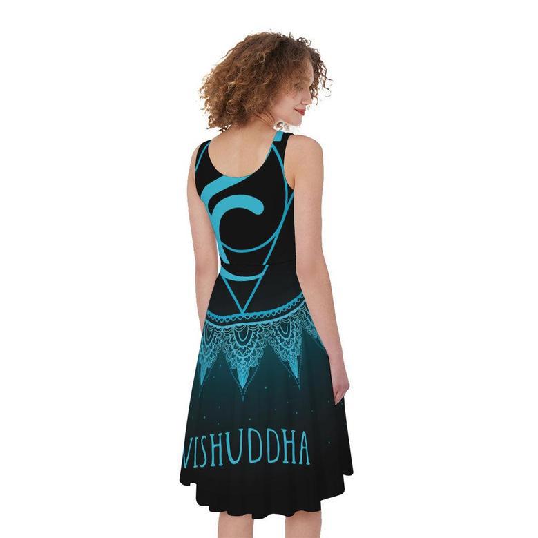 Vishuddha Chakra Symbol Print Sleeveless Knee Length Dress